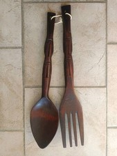 Couverts géants en bois sculpté cuillère + fourchette