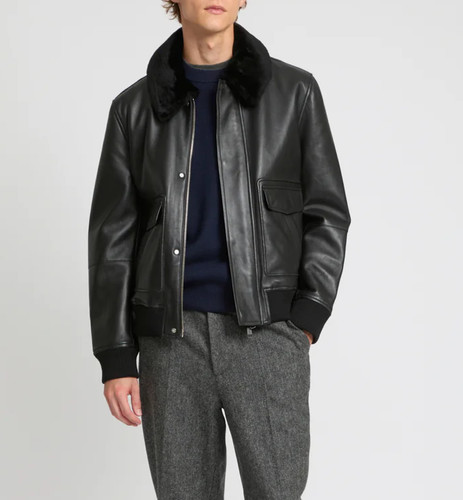 Blouson bomber cuir noir - , homme