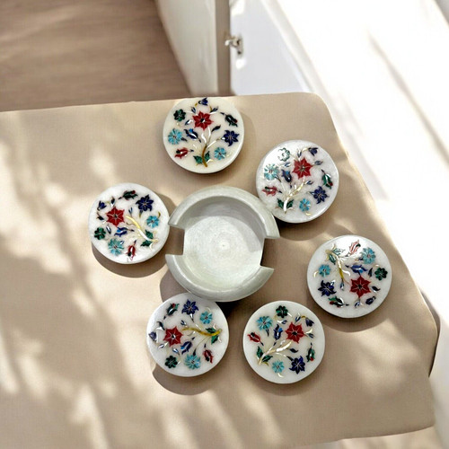 White marble drink coaster - white,