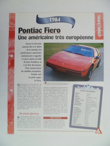 Carte fiche auto pontiac fiero - fiche,