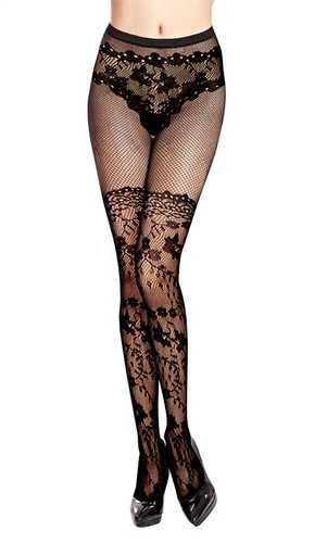 Collant resille noir motif bas - resille,