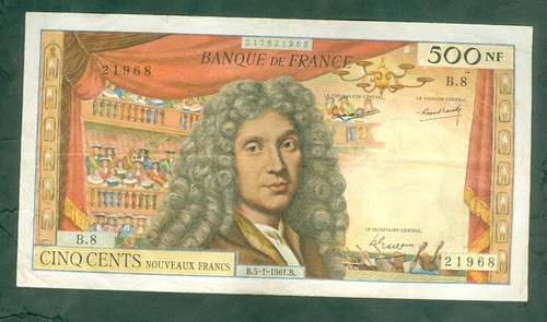 Rare billet 500nf molière - de,
