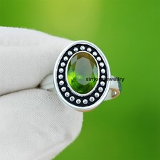 Bague cadeau péridot pierre précieuse argent sterling 925 fait main taille...