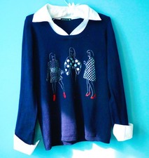 Pull chemise Breal Femme 36 S bleu effet superposé neuf