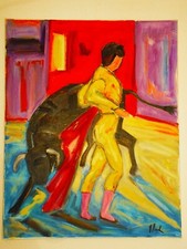Peinture grand Tableau " corrida " huile sur  toile 50cm/40cm Anne picard