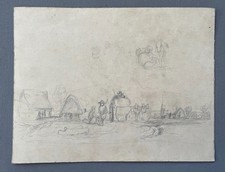 Paysage animé, dessin ancien