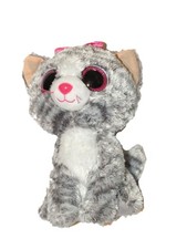 Peluche chat gris noeud rose