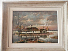 Tableau huile sur panneau Yvon DIEULAFE 1903-1990 nuit tombante sur les marais