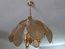  Élégante suspension, LUSTRE vintage, métal doré et verre gravé, 3 LED_E14.