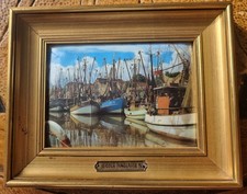 Ancien tableau Helca. Plaque émail martelé main. Marine / Bateaux - École...