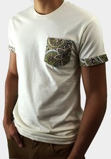 Yellow T-Shirt with Yellow/Green/Brown Pattern Pocket and Sleeve Cuff Design