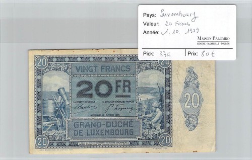 Billet luxembourg 20 francs - luxembourg,