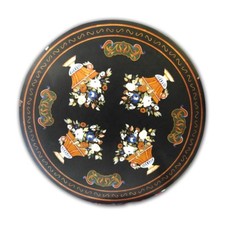 42 " Noir Rond Marbre Centre Table Pietra Dura Incrustation D Artisanat Travail