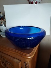 Saladier Coupe En Verre Bleu Signé BIOT