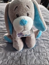 DOUDOU PELUCHE ARTHUR ET LOLA BEBISOL CHIEN GRIS BLEU BLANC FLEUR ETAT NEUF