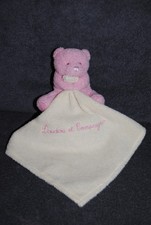?Doudou Ours Rose Mouchoir Ecru Brodé DOUDOU ET COMPAGNIE Peluche 10 Cm TTBE