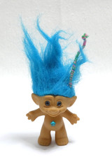 TROLL POUPEE JOUET FIGURINE VINTAGE BLEU CHEVEUX FLUO 15 CM ACE NOVELT INC