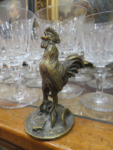 Ancien coq sculpture bronze - ancien,