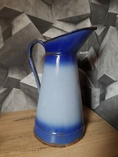 ANCIEN BROC ÉMAILLÉ GRAND PICHET BLEU  DÉCO JARDIN FLEUR CUISINE