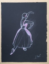 Dessin Original Jacques David Craie Pastel Portrait Silhouette Danse Ballet 1950