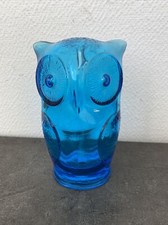 ancienne tirelire a casser forme chouette verre bleu deco 