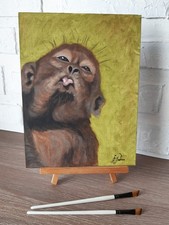 Peinture à l'huile originale de singe art animal 12 par 9 portrait d'animal...