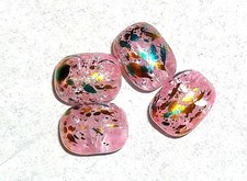 4 PERLES CRAQUELEES 15 X 12 MM TAMBOUR - OR/BLEU/ROSE - NEUF - PLV080