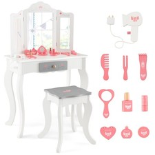 2 en 1 Coiffeuse et Tabouret Enfants avec Miroir Détachable à 3 Volets 10 Jouet