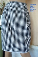 JUPE VINTAGE VICHY A CARREAUX NOIR & BLANC FAIT MAINS NEUVE T 36/38