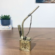 Pipe à eau asiatique vintage en laiton – gravée à la main, objet décoratif rare