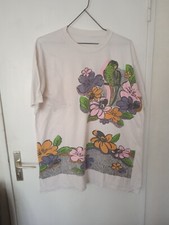 chemise de nuit liquette fleurie fond blanc T 48/50 coton dos uni