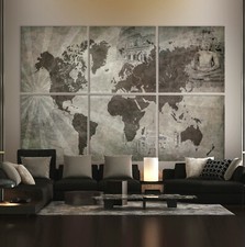 Carte Du Monde XXXL Image Sur Toile Abstrait Moderne Canapé Noir Braun Rot, Bleu