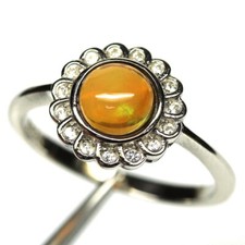 Bague argent 925 avec opale de feu et zircons blancs  T59