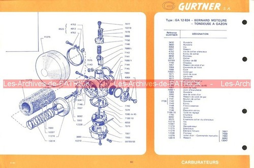 Fiche carburateur gurtner - carburateur,