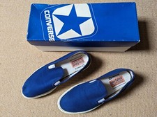 RARE Vintage 1970s CONVERSE men NAVY slipon Blue top-Made in USA-EUR 39-US 6.5-
