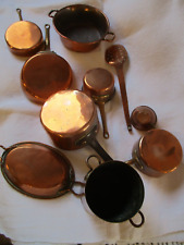 Jouet ancien (1900) batterie  de cuisine d'enfant en cuivre 10 pièces