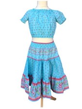 Ensemble top et jupe tissu Provençal turquoise fille 2/4 ans