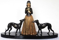 Sculpture art déco signée DH.CHIPARUS femme chiens marguerite
