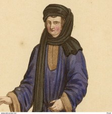 Costume de Juge Moyen age Justice Gravure originale aquarelle XIXe