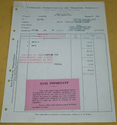 Ancienne facture compagnie - facture,