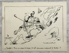 Encre Caricature Humour Randonnée Vacances Montagne Neige Incendie Volcan Lave 