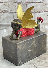 Bronze Sculpture, Main Fabriqué Statue Art Nouveau Ange Fairy Rouge Patins Signé