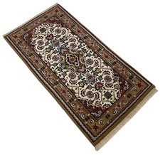 Tapis Beige Brun 100% Laine Fait Main Tapis Oriental 70X140 Cm D11