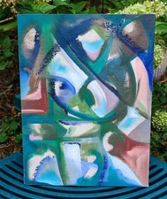 ANCIEN TABLEAU HS/PANNEAU ENTOILÉ PEINTURE ABSTRAITE CUBISME VINTAGE  40 X 30 CM