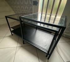 Tables basse gigognes, lot de 2, brun/noir/verre90x50 cm