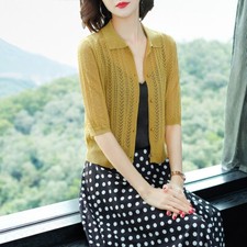 Femme Creux Cardigan Tricot Crochet Châle Veste Demi Manche Pull