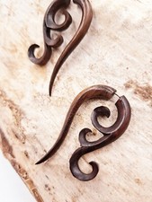 Faux écarteur en bois, boucles d'oreilles ethnique, fake, gauge, homme femme