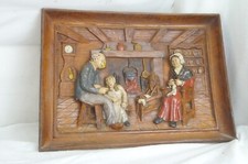 SCULPTURE BOIS sur tableau HAUT RELIEF signé A. Mariot SCENE DE VIE   cheminée