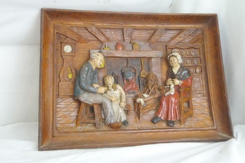 Sculpture bois sur tableau - bois,