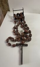 ANCIEN GRAND CHAPELET PÈLERINAGE 59 GROSSES PERLES BOIS CRUSSIFIX RELIGION
